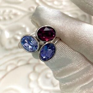 Amethyst Tanzanite Lavender Haze Gemstone Oval Cluster Sterling Silver Ring